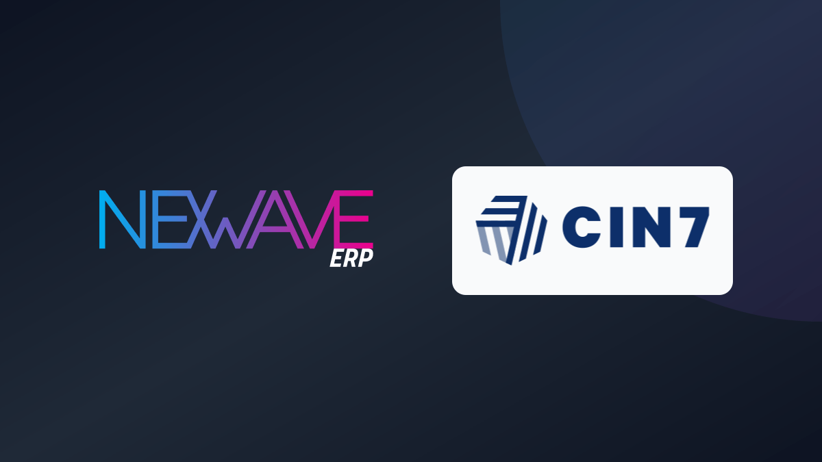 NexWave ERP and Cin7 logos on a dark background