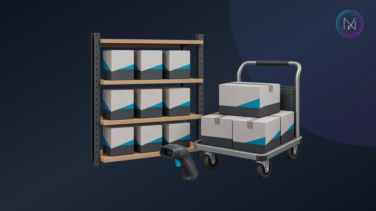 A retail stock shelf and a handheld stock scanner