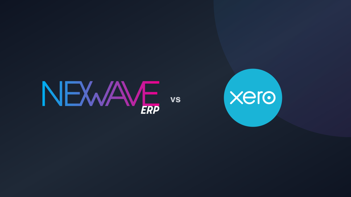 NexWave ERP and Xero logos separated by vs on a dark background