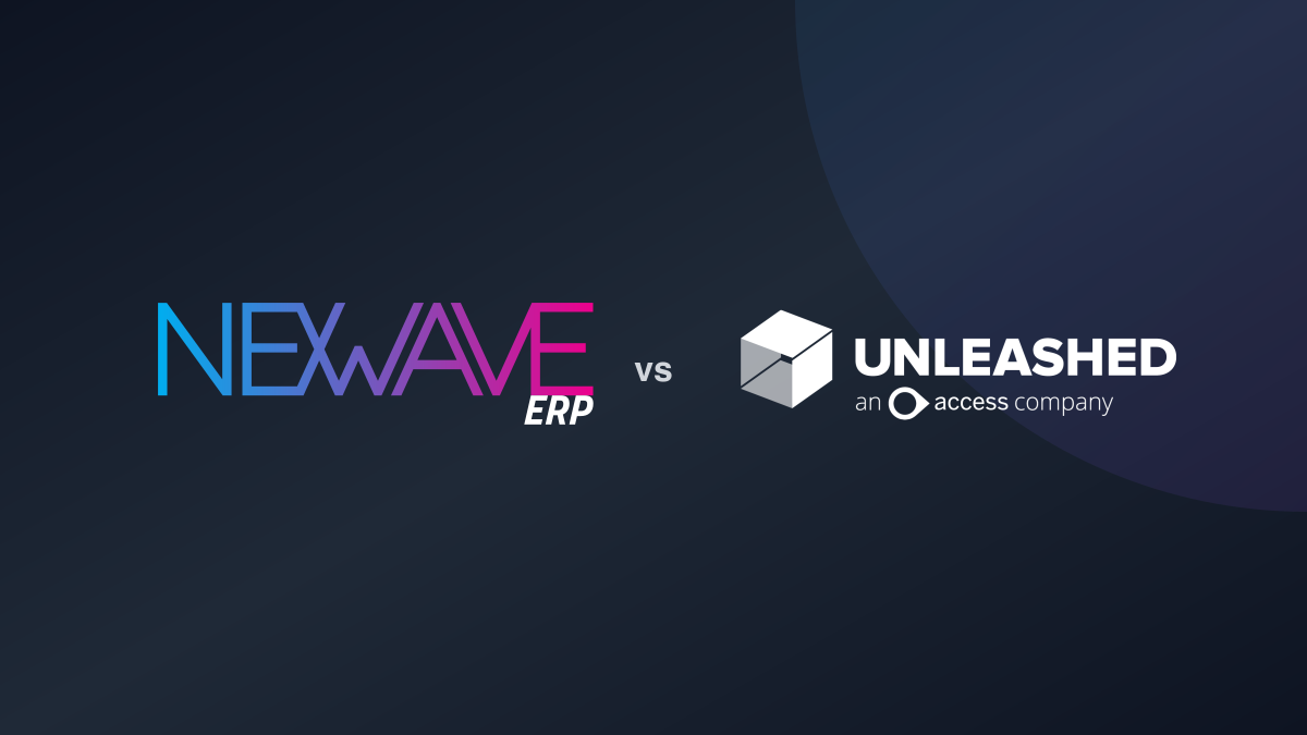 NexWave ERP and Unleashed logos separated by vs on a dark background