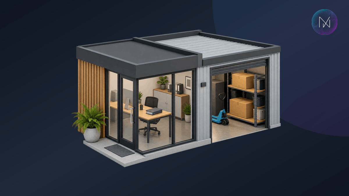 A small New Zealand business building with connected everyday business materials