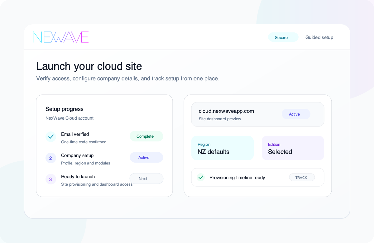 NexWave Cloud guided setup preview